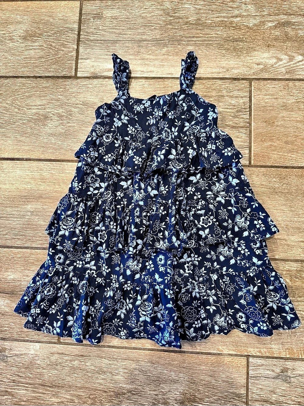 JANIE AND JACK Floral Tiered Mini Dress in Blue & White Girls Size 5